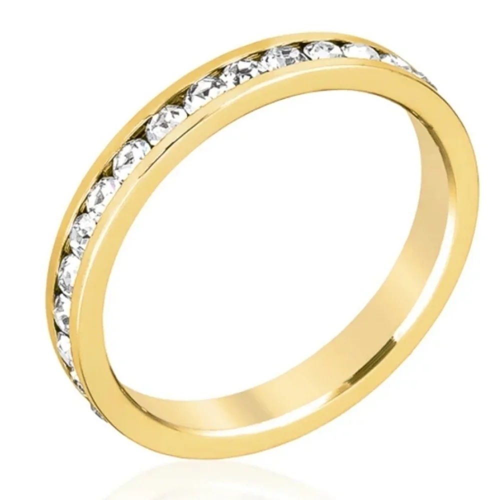 18k Gold Plated Swarovski Crystal Stackable Eternity Ring, NEW